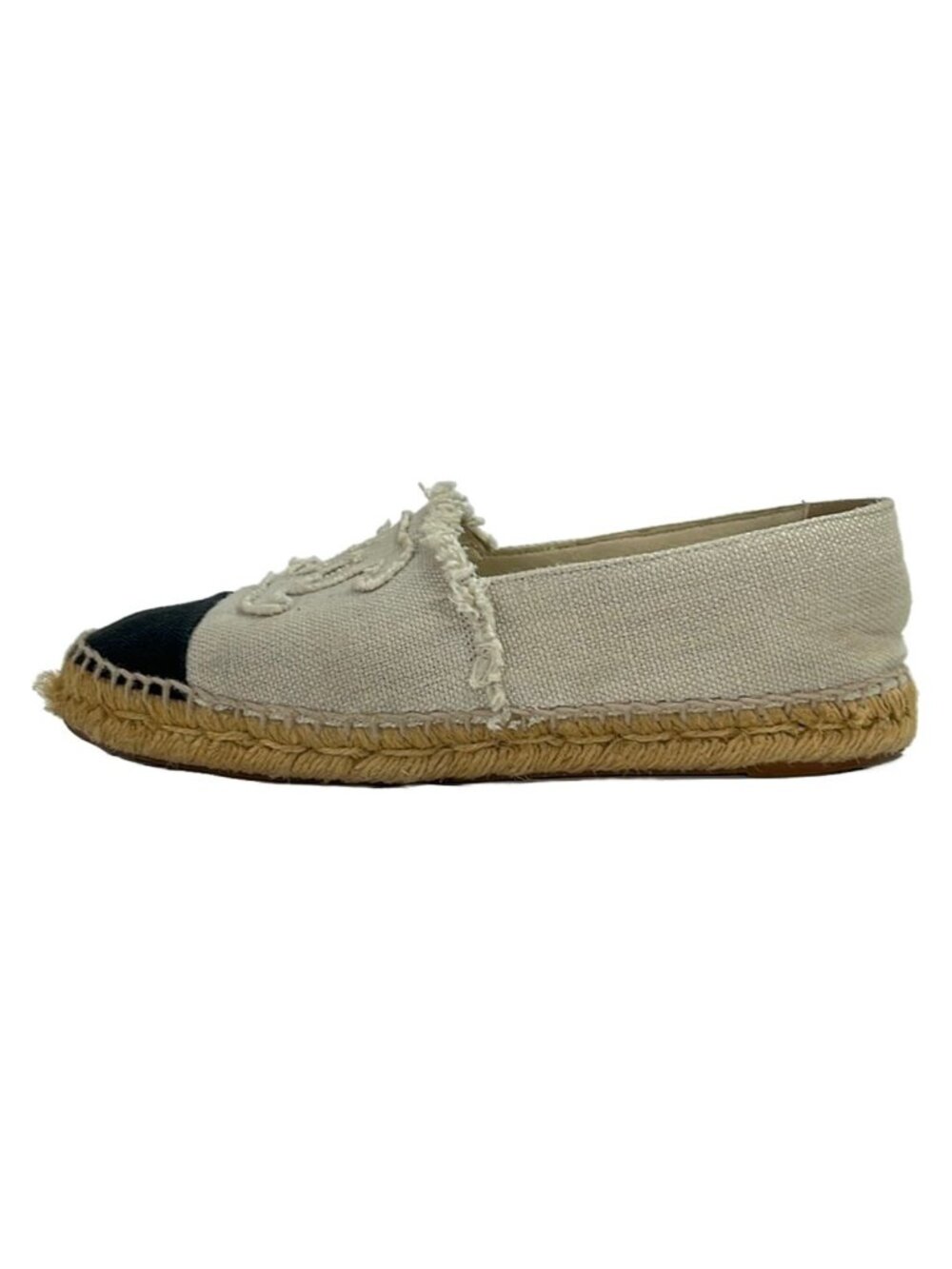 Chanel Shoes Ivory Black Espadrilles Linen M